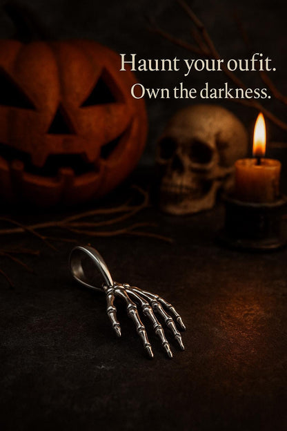 Colgante Mano Esqueleto Plata de Ley | Joyería Gótica Halloween Hecha a Mano | Colgante Estilo Tatuaje Alternativo