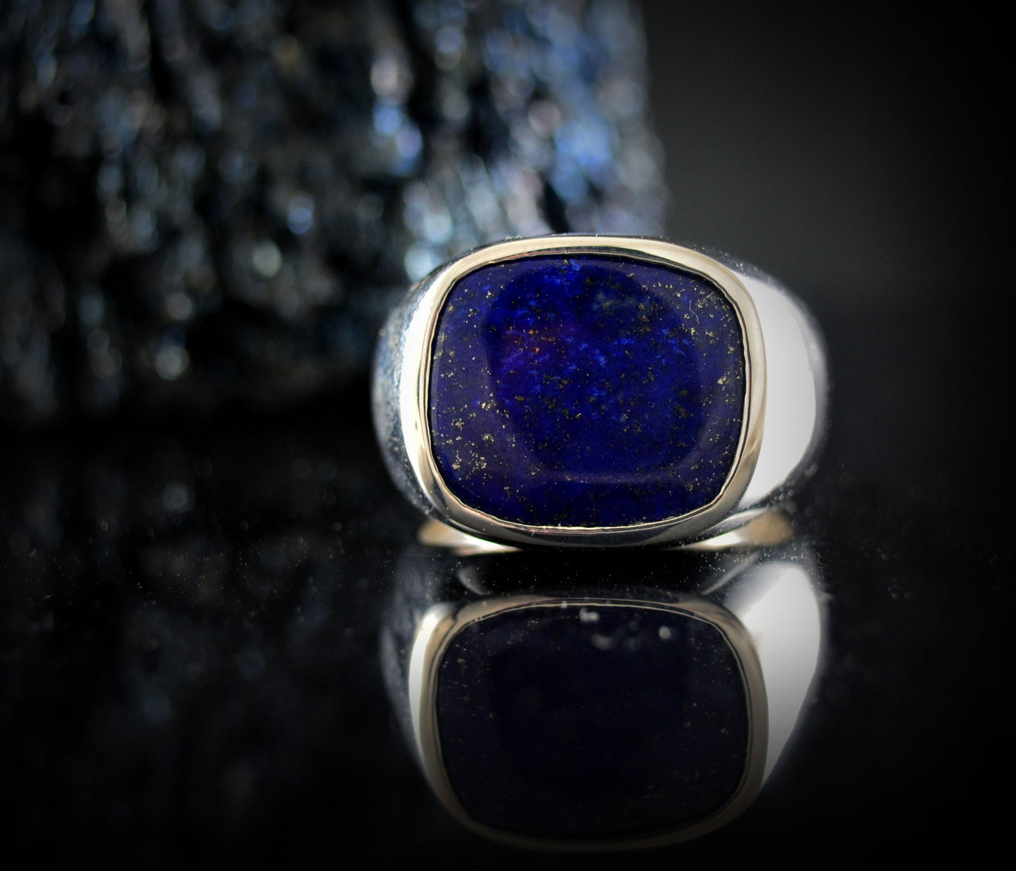 Anillo sello cuadrado de plata maciza con lapis lázuli, Anillo de sello cuadrado, Anillo con piedra azul, Regalo genial para hombres