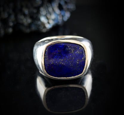 Anillo sello cuadrado de plata maciza con lapis lázuli, Anillo de sello cuadrado, Anillo con piedra azul, Regalo genial para hombres