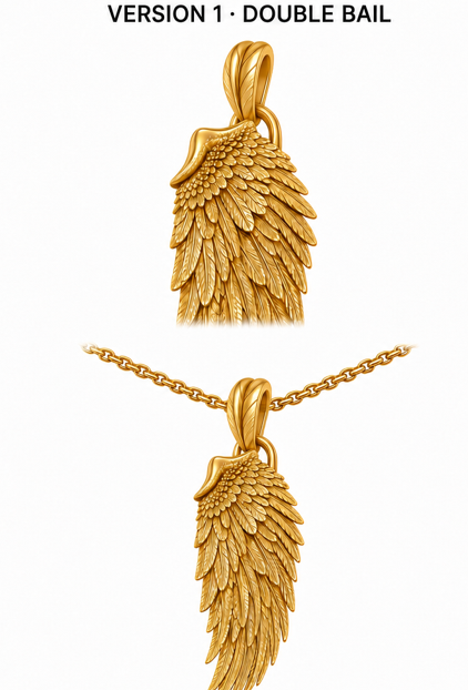 Primer pago reserva – Colgante personalizado de ala en oro macizo de 14k – Reservado para Andreas