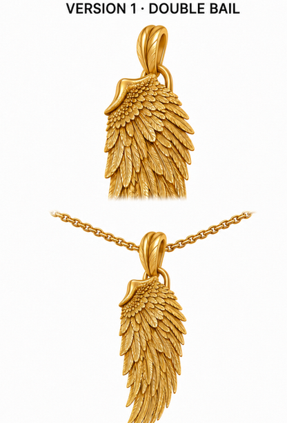 Primer pago reserva – Colgante personalizado de ala en oro macizo de 14k – Reservado para Andreas
