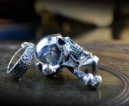 Silver Skull and Crossbones Pendant, Jolly Roger Necklace, Realistic Pirate Skull, Memento Mori