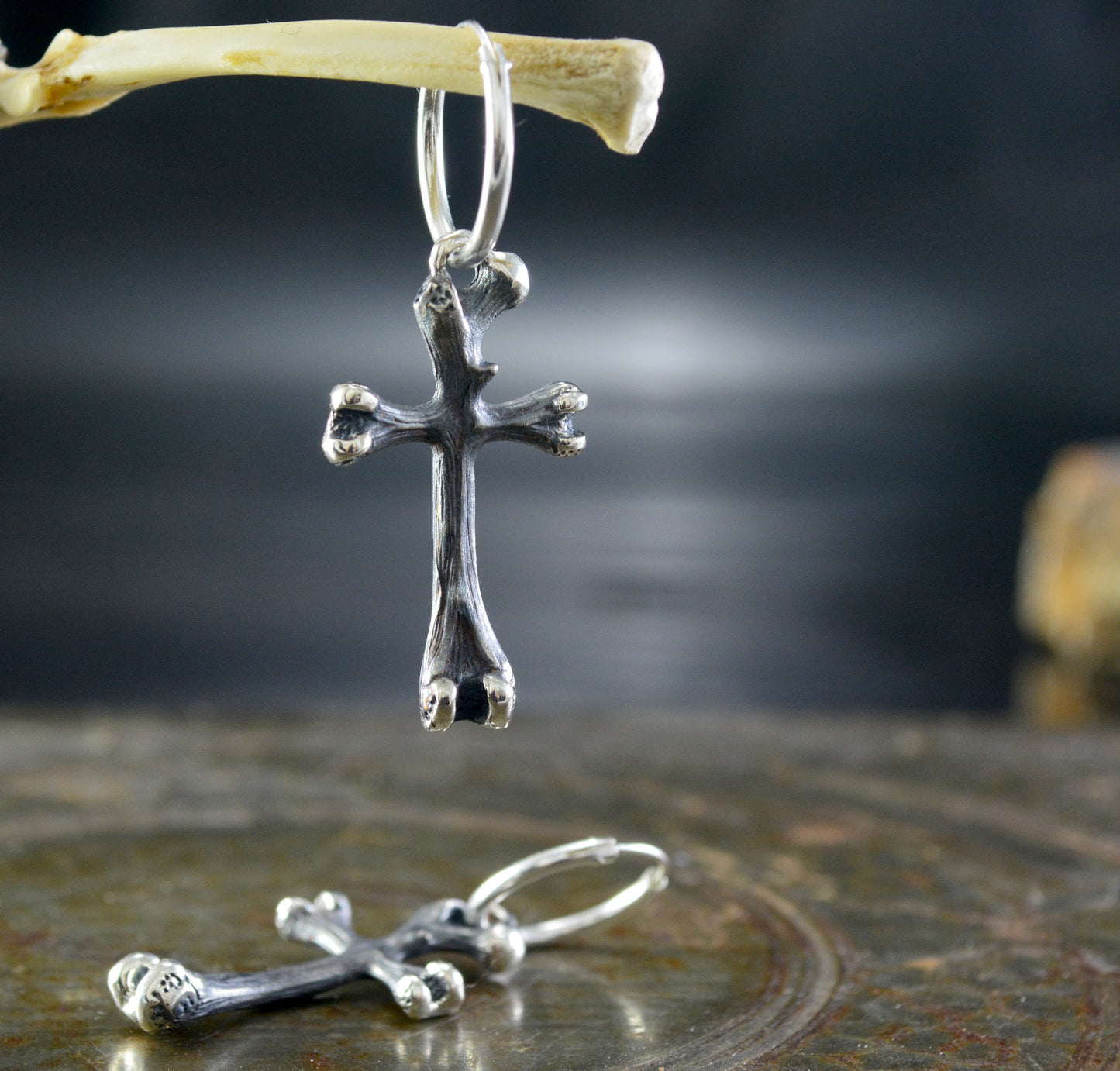 Hoops with crossbones, Earrings for men and women punk style