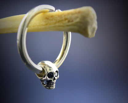 Aro para nariz con calavera pequeña de plata de ley , Septum, joyería punk