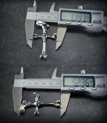 Bone cross pendant with solid sterling silver skull, Memento mori pendant, Realistic bones and skulls