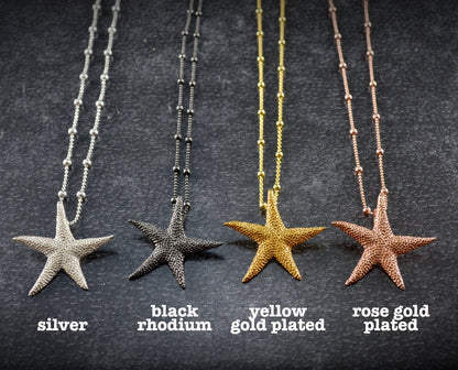 Colgante estrella de mar grande  hecho a mano en plata de ley, joyería oceánica bañada en oro, un regalo único para los amantes de la playa.