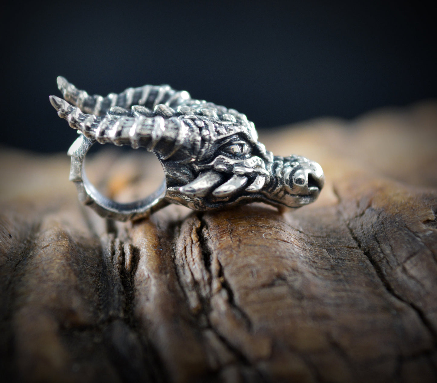 Pequeño colgante cabeza de dragon, Hecho a mano en plata deley maciza, Joyerias mistica y mitologica