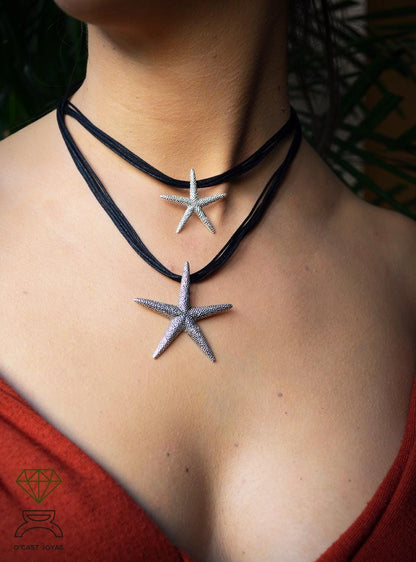 Colgante estrella de mar grande  hecho a mano en plata de ley, joyería oceánica bañada en oro, un regalo único para los amantes de la playa.