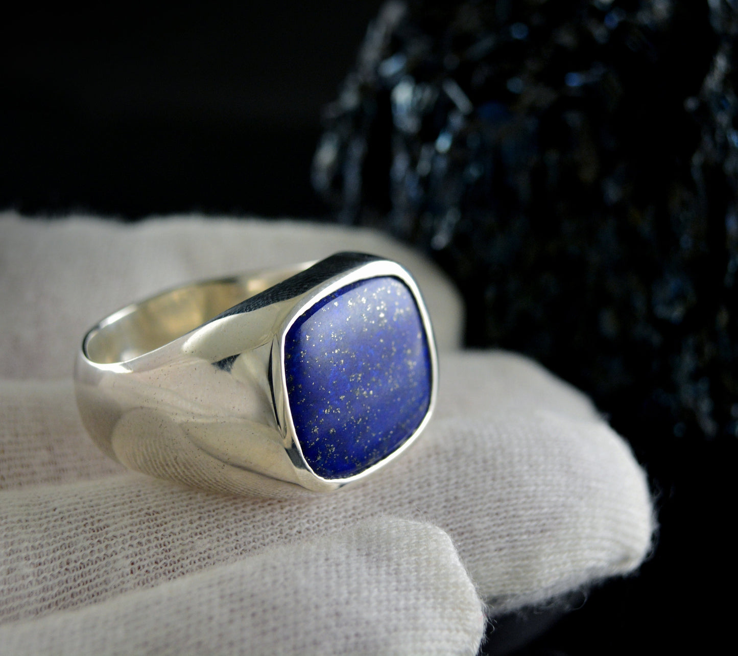 Anillo sello cuadrado de plata maciza con lapis lázuli, Anillo de sello cuadrado, Anillo con piedra azul, Regalo genial para hombres