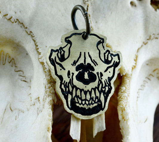 Placa mascota calavera de lobo, Nombre y teléfono grabados