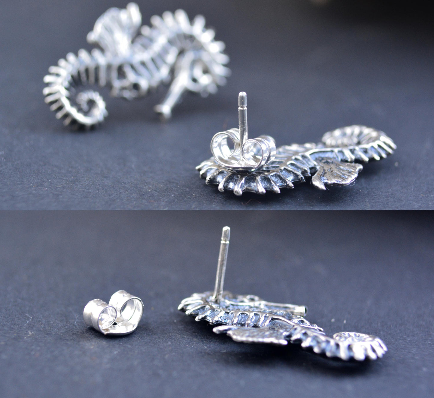 Pendientes caballito de mar con calavera en plata de ley – Joyería alternativa unisex | Gótico oceánico, punk, talismán hecho a mano