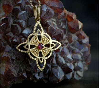 Massiver Hexenknoten-Anhänger aus Sterlingsilber mit Naturstein, handgefertigter Anhänger, schützende Halskette, Silberanhänger mit Amethyst