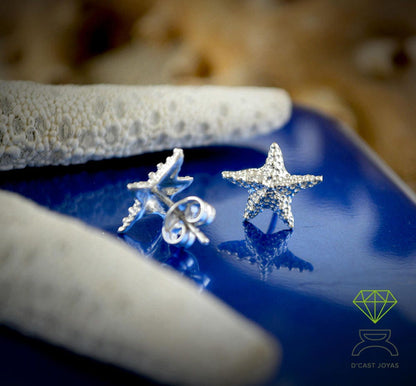 Pendientes plata pequeños estrella de mar, Estilo Boho - D´Cast