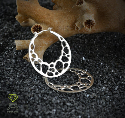 Große silberne Creolen, handgefertigte Creolen, silberne Creolen mit Korallenknochen, runde Silberohrringe, Boho-Stil,