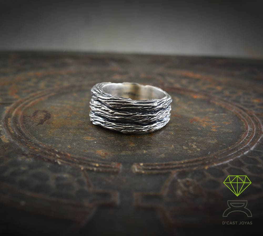 Solid 925 silver rustic band ring, Men's band ring, Original alliances, Oxidized silver ring, Handmade ring