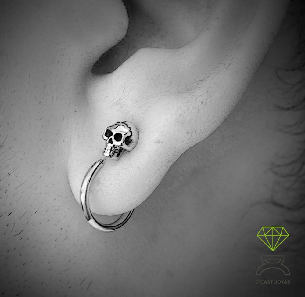 Pendientes calavera diminuta plata 925, Pendientes de botón calavera para mujeres y hombres