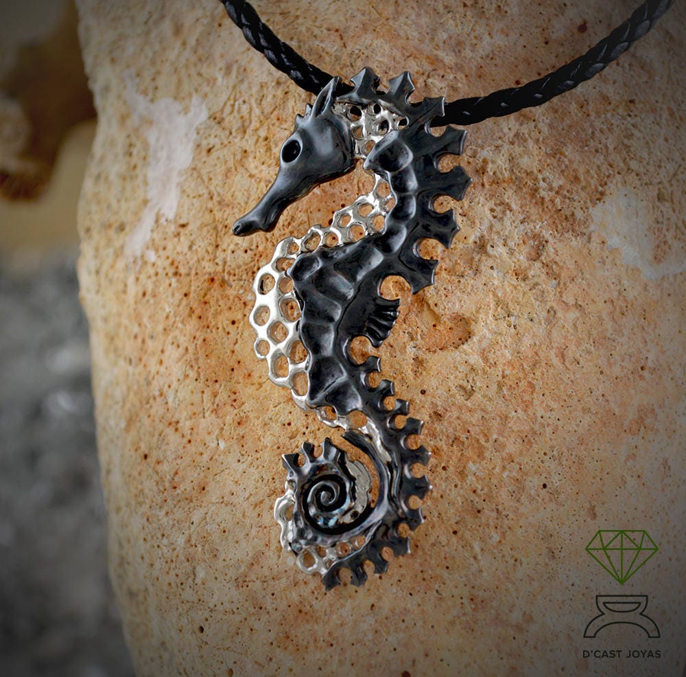 Colgante plata Caballito de mar, Colgante plata artístico, Collar plata esqueleto de caballo, Joyería del mar, Colgante unisex, Estilo boho - D´Cast