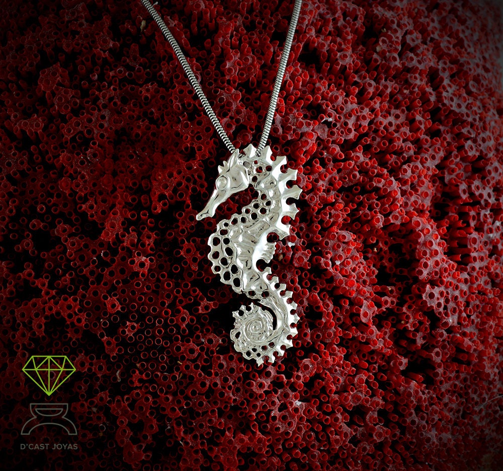 Colgante plata Caballito de mar, Colgante plata artístico, Collar plata esqueleto de caballo, Joyería del mar, Colgante unisex, Estilo boho - D´Cast