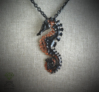 Colgante plata Caballito de mar, Colgante plata artístico, Collar plata esqueleto de caballo, Joyería del mar, Colgante unisex, Estilo boho - D´Cast