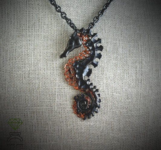 Colgante plata Caballito de mar, Colgante plata artístico, Collar plata esqueleto de caballo, Joyería del mar, Colgante unisex, Estilo boho - D´Cast