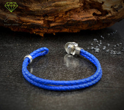 Brazalete calavera plata y cuero, Calavera pulsera hombre - D´Cast