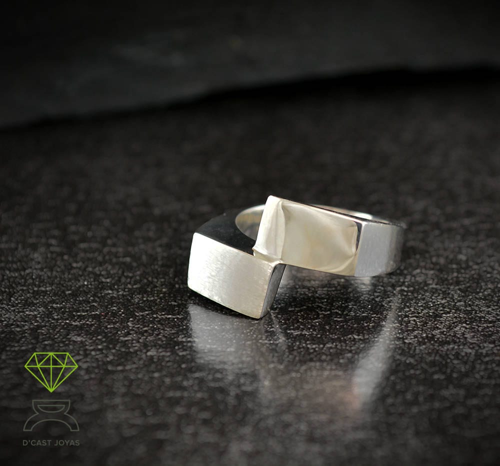 Geometric silver ring, Men's silver ring, Rectangular silver ring, Handmade ring, Contemporary jewelry, Urban style