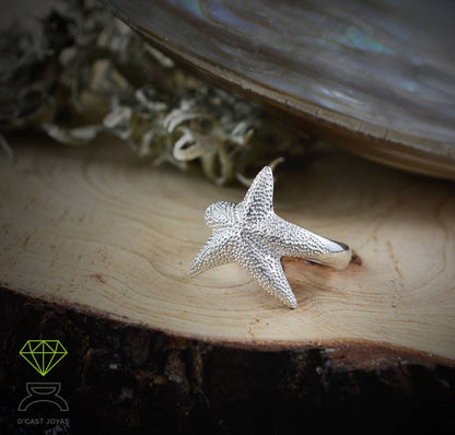 Seestern-Silberring, fünfzackiger Sternring, Meeresschmuck, handgefertigter Ring, Boho-Stil, Unisex-Schmuck