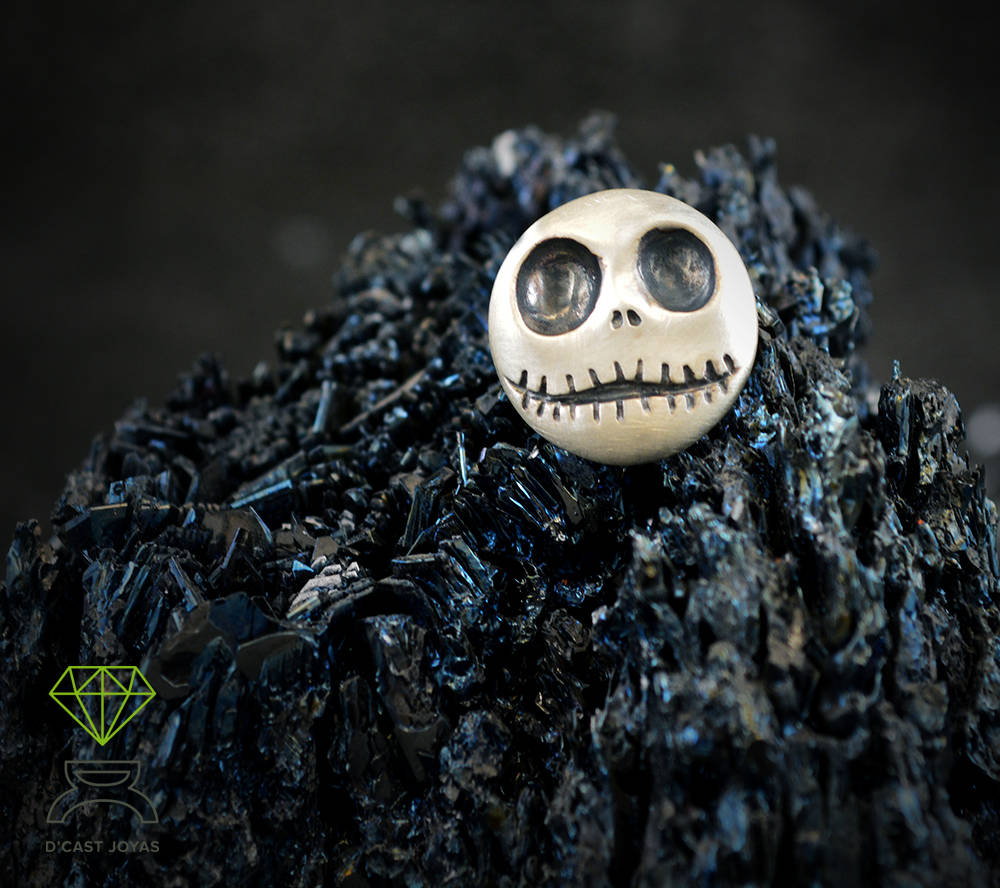 Jack Skellington Silber Pin, Weihnachtsgeschenk, massiver Silber Pin, Totenkopf Silber Pin, handgemachter Pin
