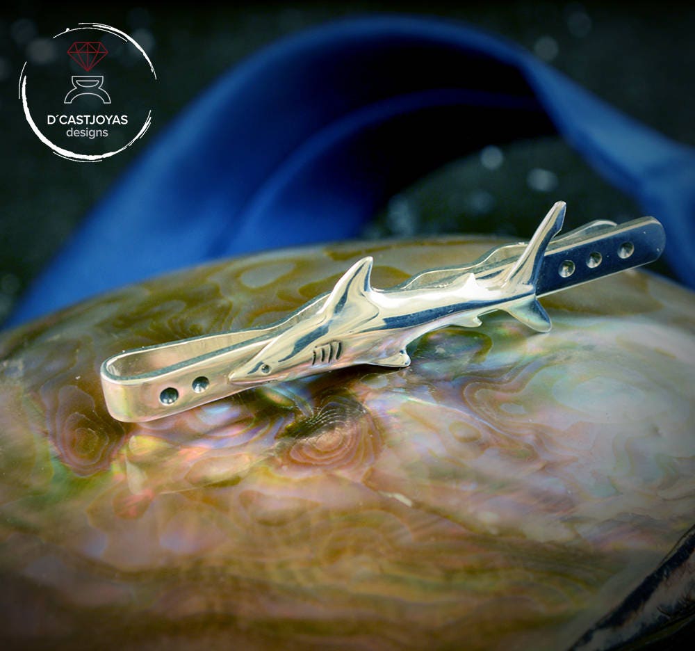 Clip de corbata plata Tiburón, Accesorios hombre, Clip de corbata plata artesanal, Joyería de océano, Náutica