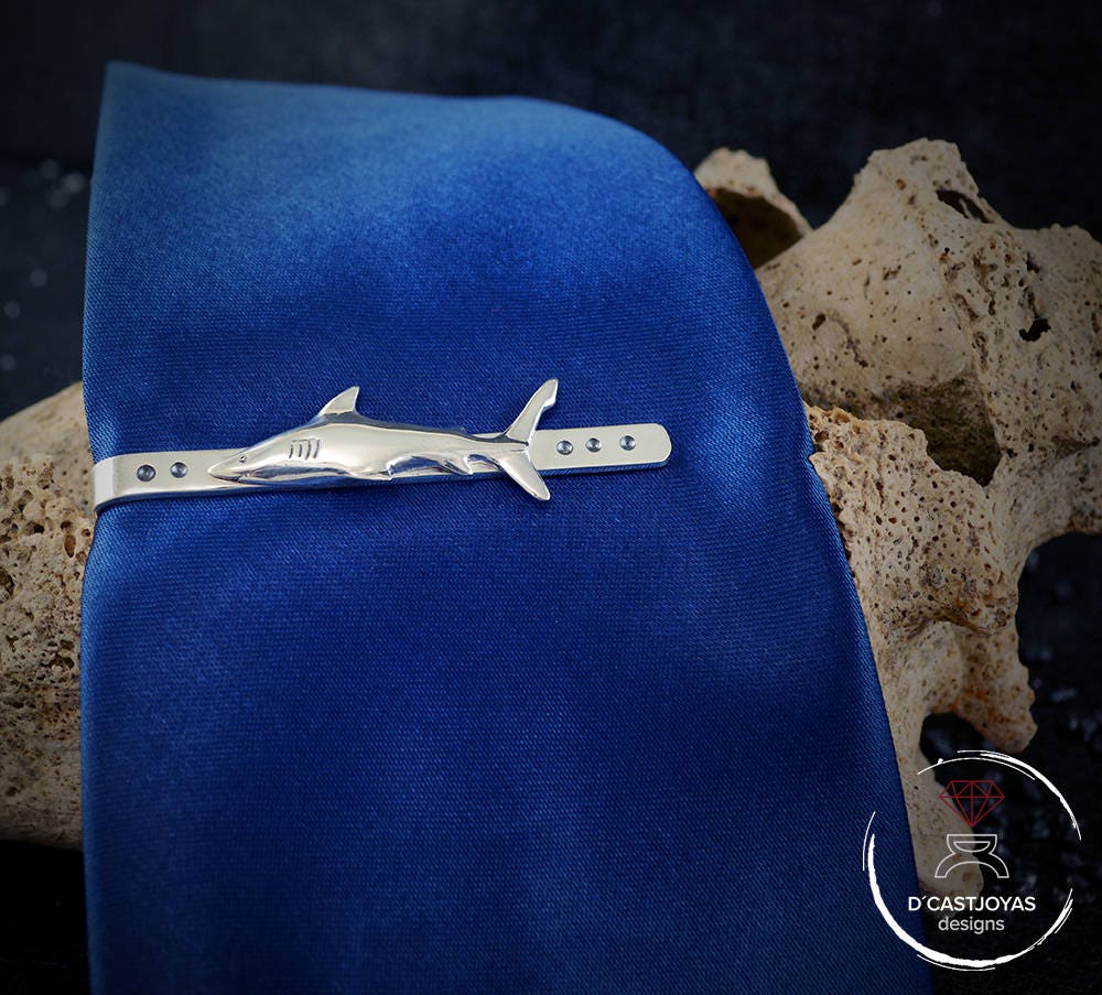 Clip de corbata plata Tiburón, Accesorios hombre, Clip de corbata plata artesanal, Joyería de océano, Náutica