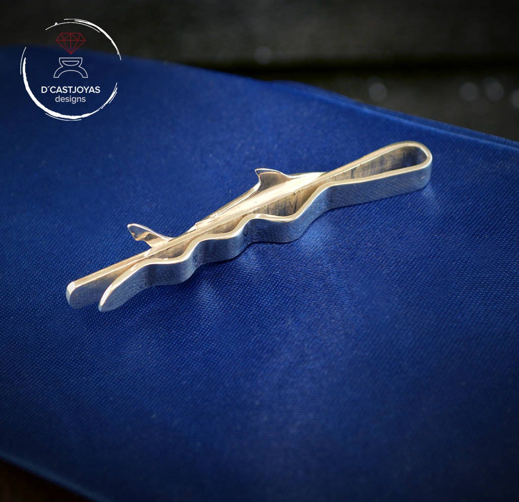 Clip de corbata plata Tiburón, Accesorios hombre, Clip de corbata plata artesanal, Joyería de océano, Náutica