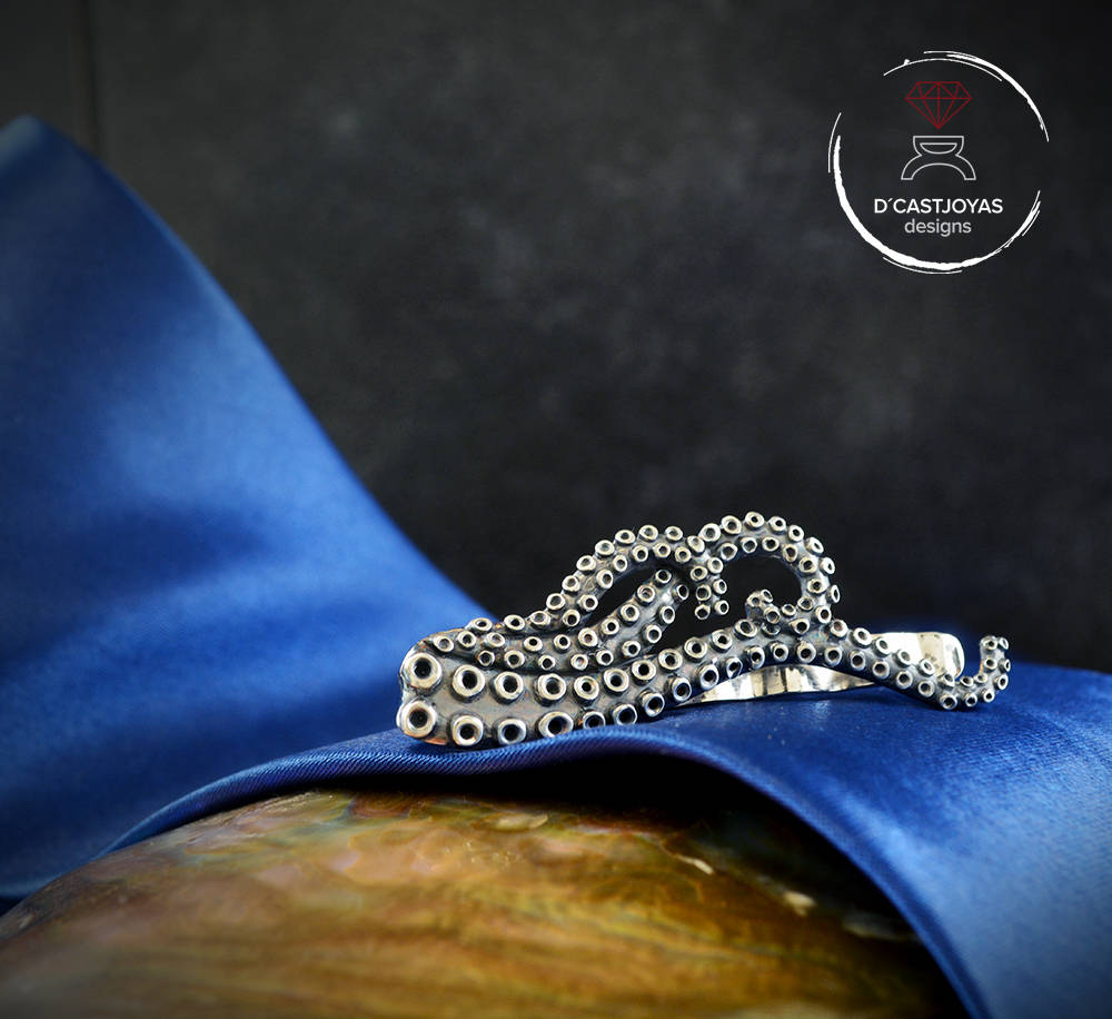 Pisacorbatas pulpo de plata 925, Regalo original  padrino de boda, Clip de corbata tentáculos de pulpo, Joyas de océano, Joyas artesanales - D´Cast