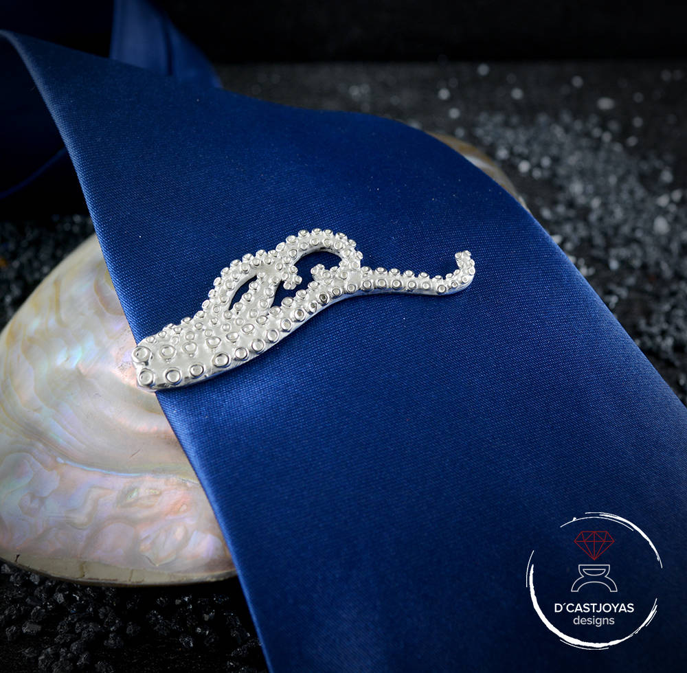 Pisacorbatas pulpo de plata 925, Regalo original  padrino de boda, Clip de corbata tentáculos de pulpo, Joyas de océano, Joyas artesanales - D´Cast