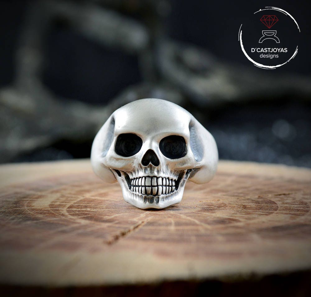 Anillo Calavera Plata 925 maciza, Anillo calavera hombre, Anillo craneo humano, Anillo motero, Hecho a mano, Memento Mori - D´Cast