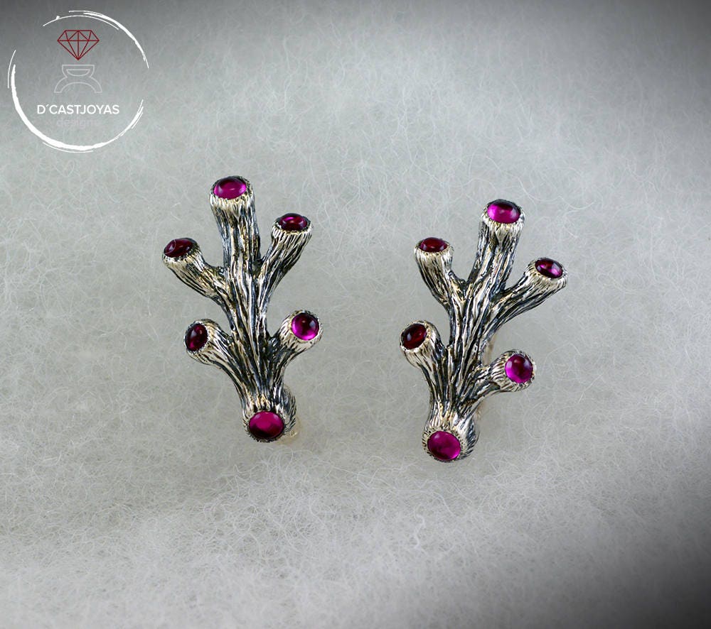 Pendientes de plata coral con gemas, Pendientes novia corales, Regalo Día de la Madre, Joyería del mar, Joyería novia bohemia - D´Cast