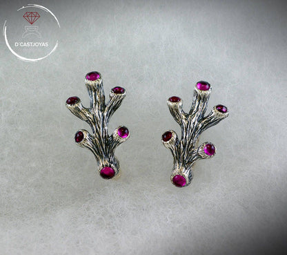 Pendientes de plata coral con gemas, Pendientes novia corales, Regalo Día de la Madre, Joyería del mar, Joyería novia bohemia - D´Cast