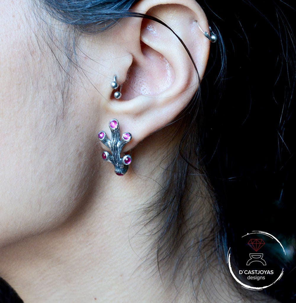 Pendientes de plata coral con gemas, Pendientes novia corales, Regalo Día de la Madre, Joyería del mar, Joyería novia bohemia - D´Cast