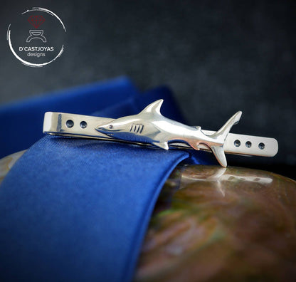 Clip de corbata plata Tiburón, Accesorios hombre, Clip de corbata plata artesanal, Joyería de océano, Náutica