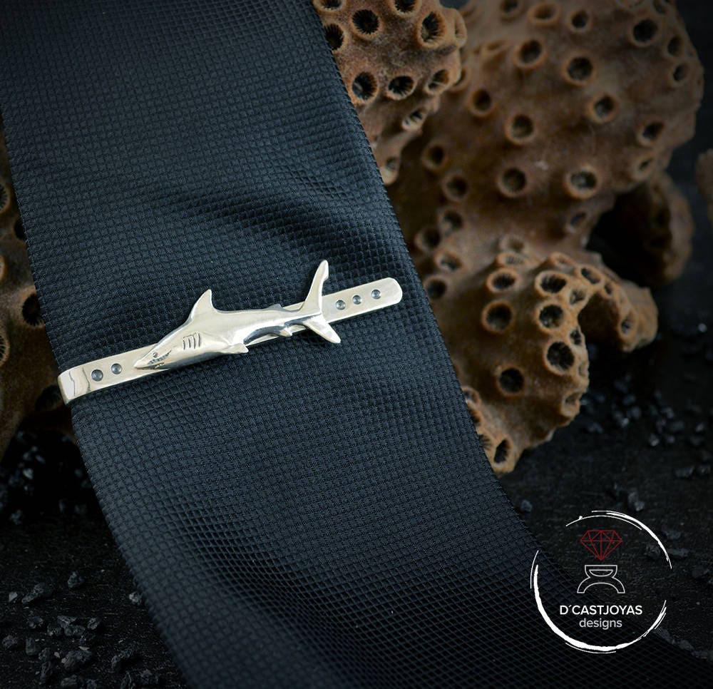 Clip de corbata plata Tiburón, Accesorios hombre, Clip de corbata plata artesanal, Joyería de océano, Náutica