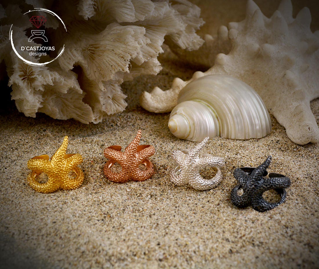 Anillo ajustable estrella de mar envolvente, Joyería del mar