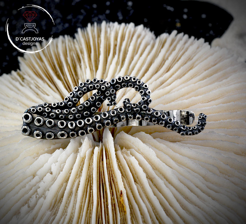 Pisacorbatas pulpo de plata 925, Regalo original  padrino de boda, Clip de corbata tentáculos de pulpo, Joyas de océano, Joyas artesanales - D´Cast