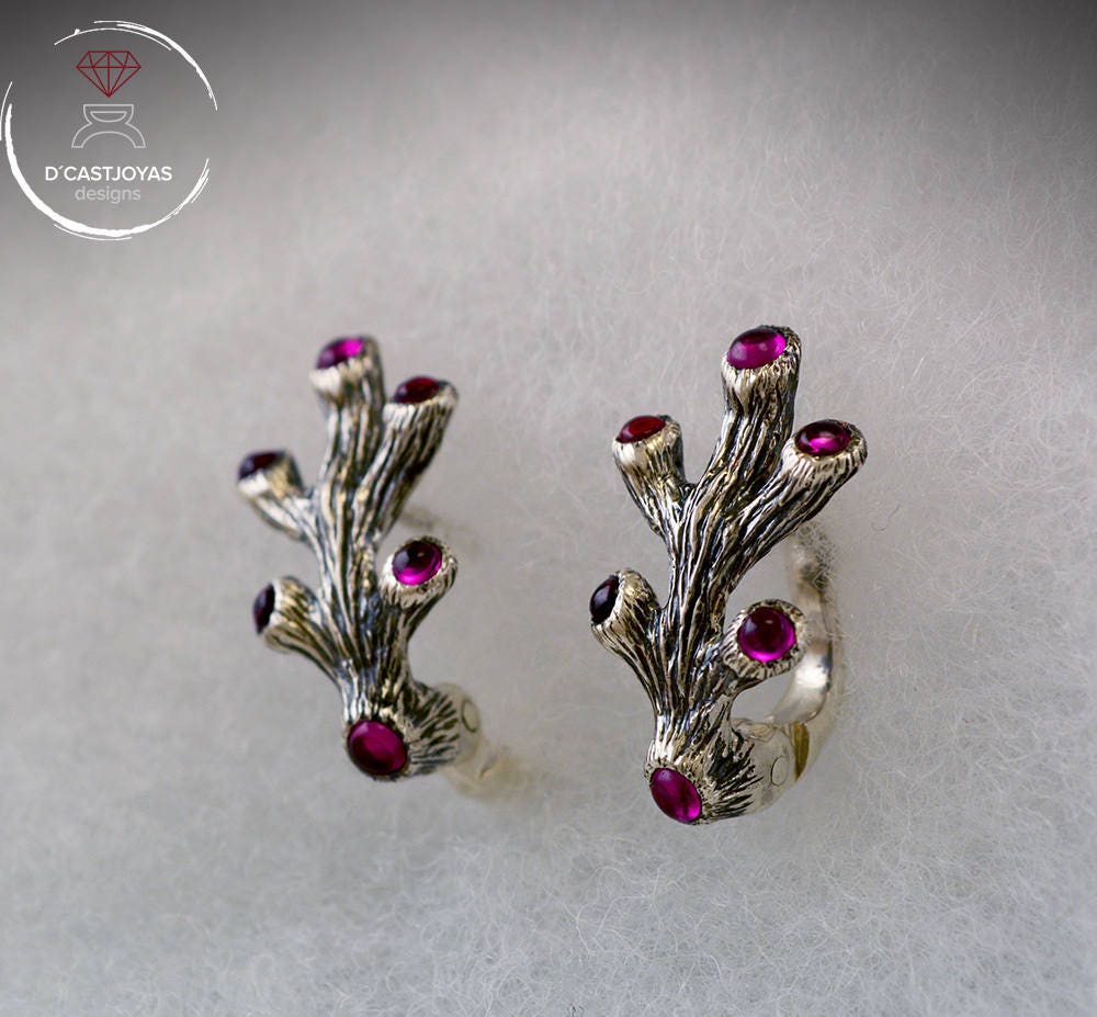 Pendientes de plata coral con gemas, Pendientes novia corales, Regalo Día de la Madre, Joyería del mar, Joyería novia bohemia - D´Cast