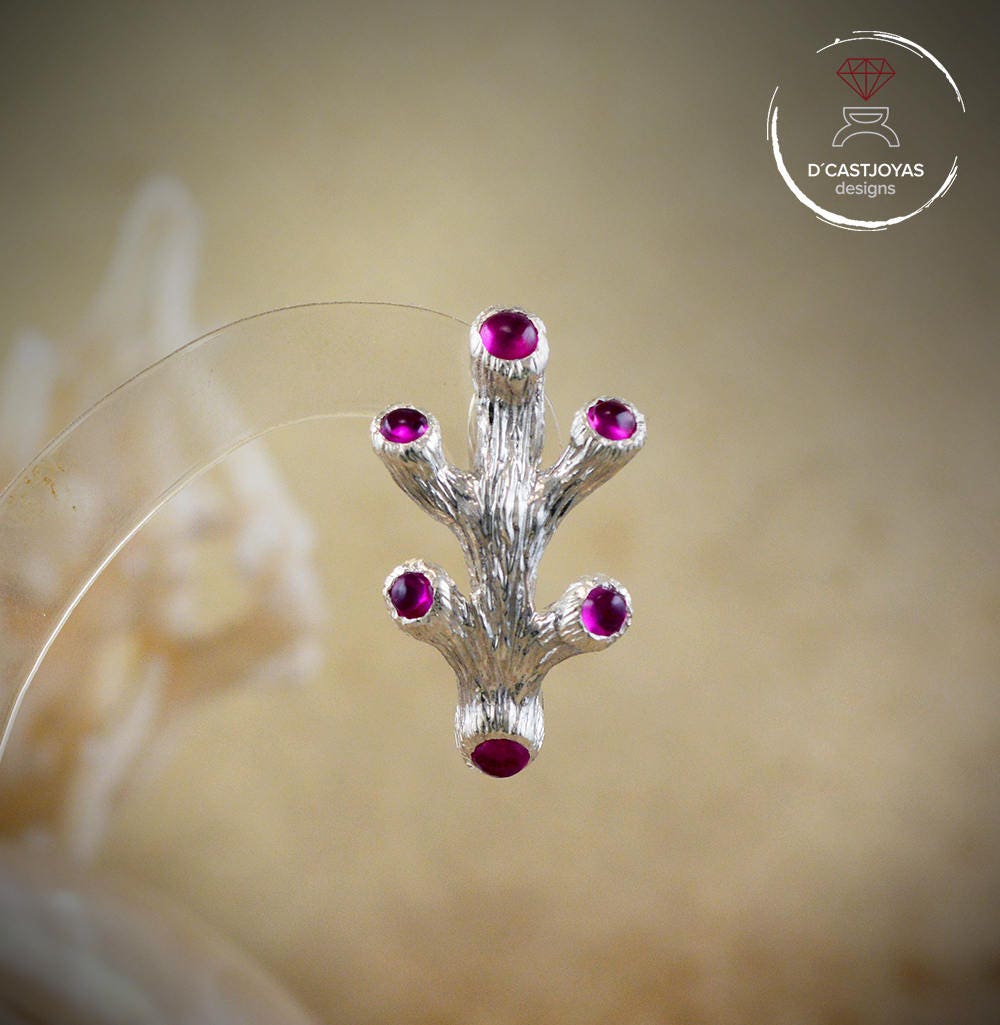 Pendientes de plata coral con gemas, Pendientes novia corales, Regalo Día de la Madre, Joyería del mar, Joyería novia bohemia - D´Cast