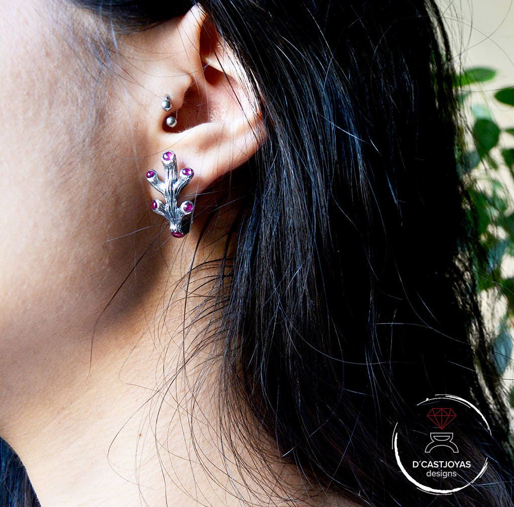 Pendientes de plata coral con gemas, Pendientes novia corales, Regalo Día de la Madre, Joyería del mar, Joyería novia bohemia - D´Cast