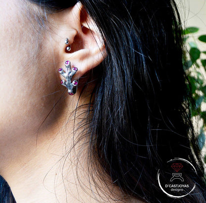 Pendientes de plata coral con gemas, Pendientes novia corales, Regalo Día de la Madre, Joyería del mar, Joyería novia bohemia - D´Cast