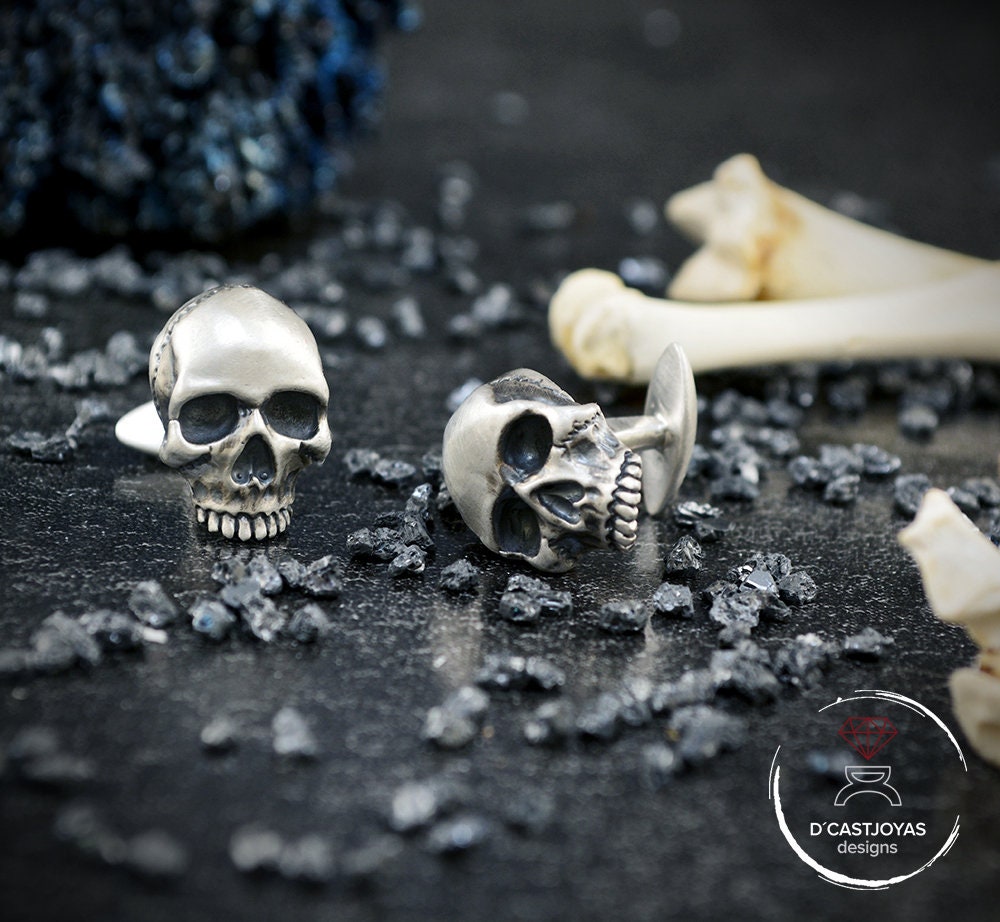 Gemelos calavera hechos a mano en plata de ley - D´Cast
