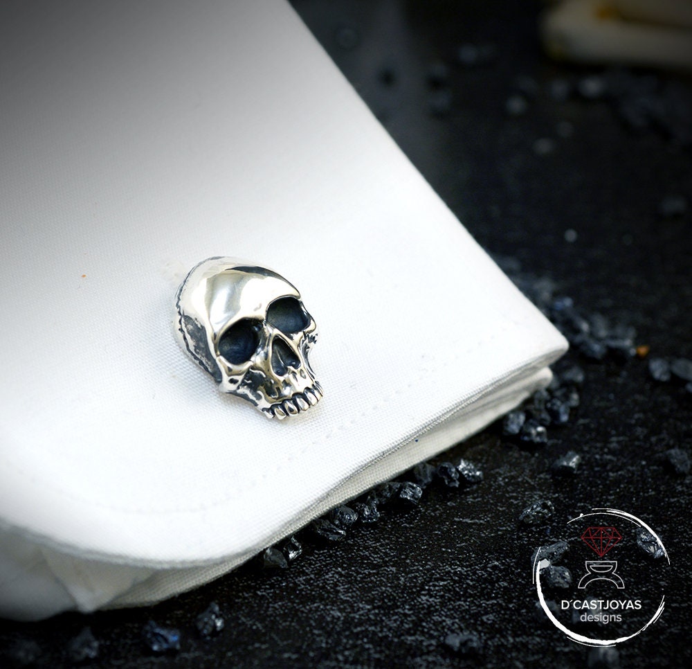 Gemelos calavera hechos a mano en plata de ley - D´Cast