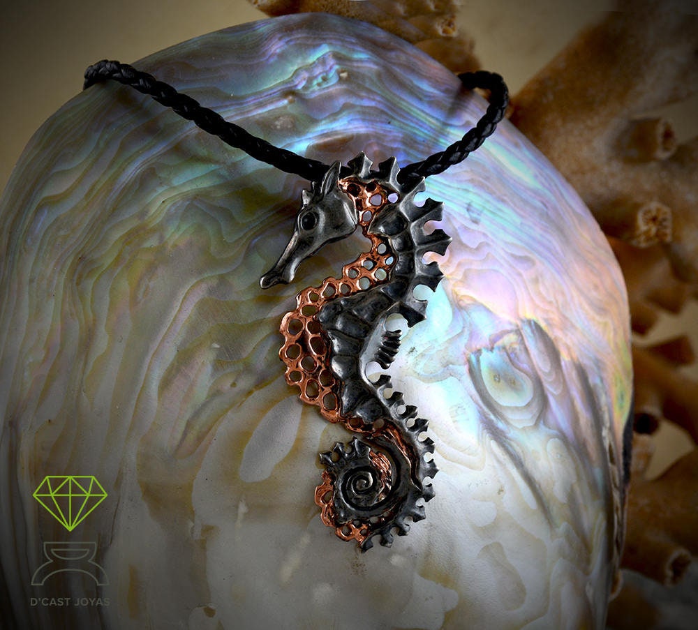Colgante plata Caballito de mar, Colgante plata artístico, Collar plata esqueleto de caballo, Joyería del mar, Colgante unisex, Estilo boho - D´Cast