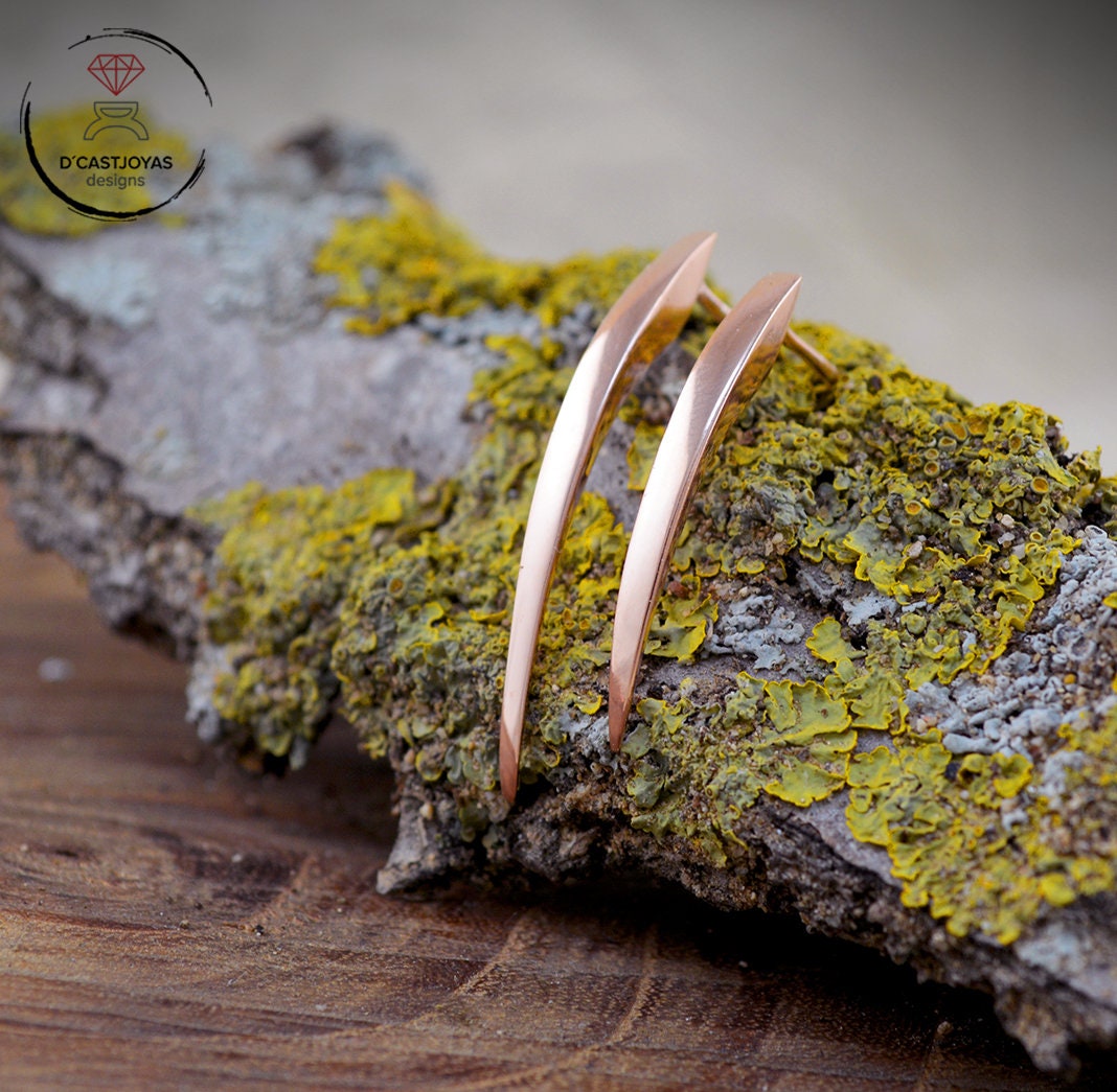 Pendientes plata colmillos de serpiente, Pendientes largos de aguja, Pendiente artesanal, Joyería minimalista, Joyería contemporánea - D´Cast