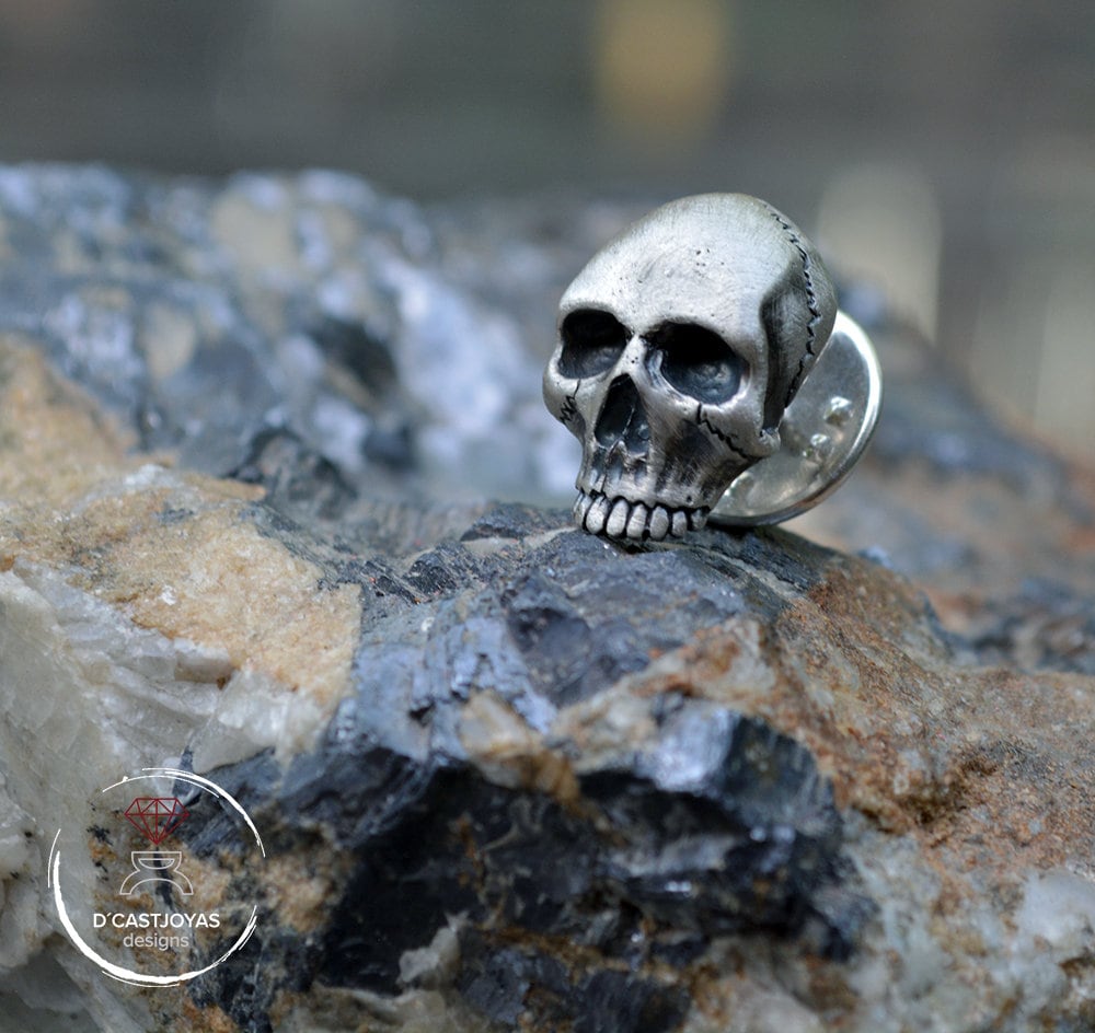 Pin corbata plata cráneo humano, Broche calavera  plata maciza, Broche para hombres, Estilo punk, joyería hombre cool, broche gótico - D´Cast
